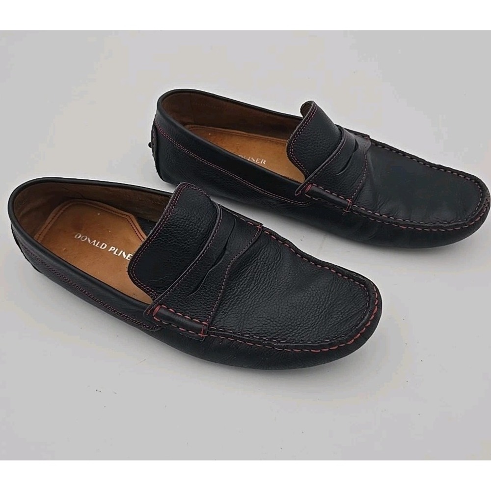 Donald J Pliner Mens 10M VINNIETC Driver Moccasins NAVY Leather Red Threading